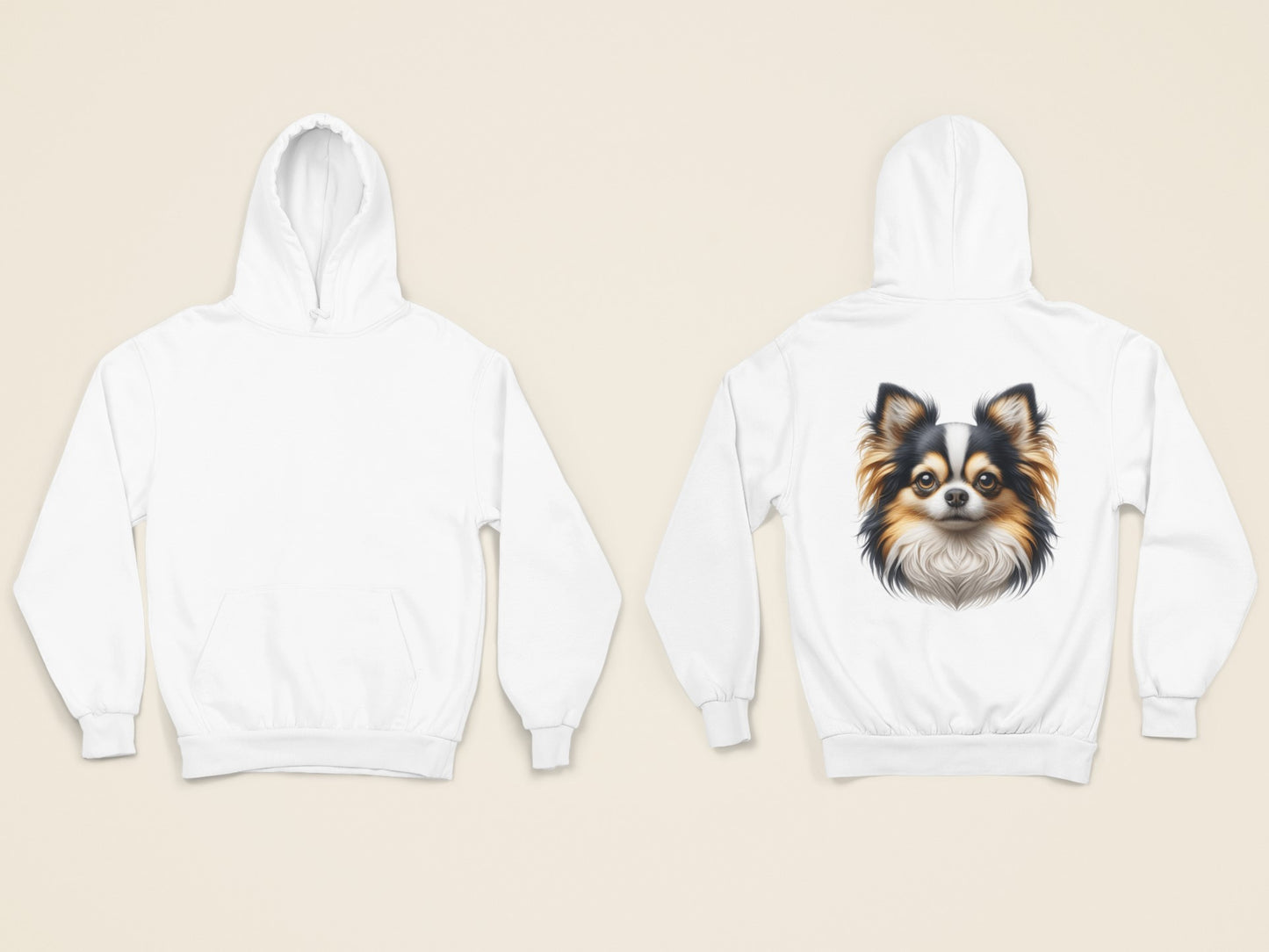 Chihuahua Tricolor Long Coat Realistic Back Print Hoodie