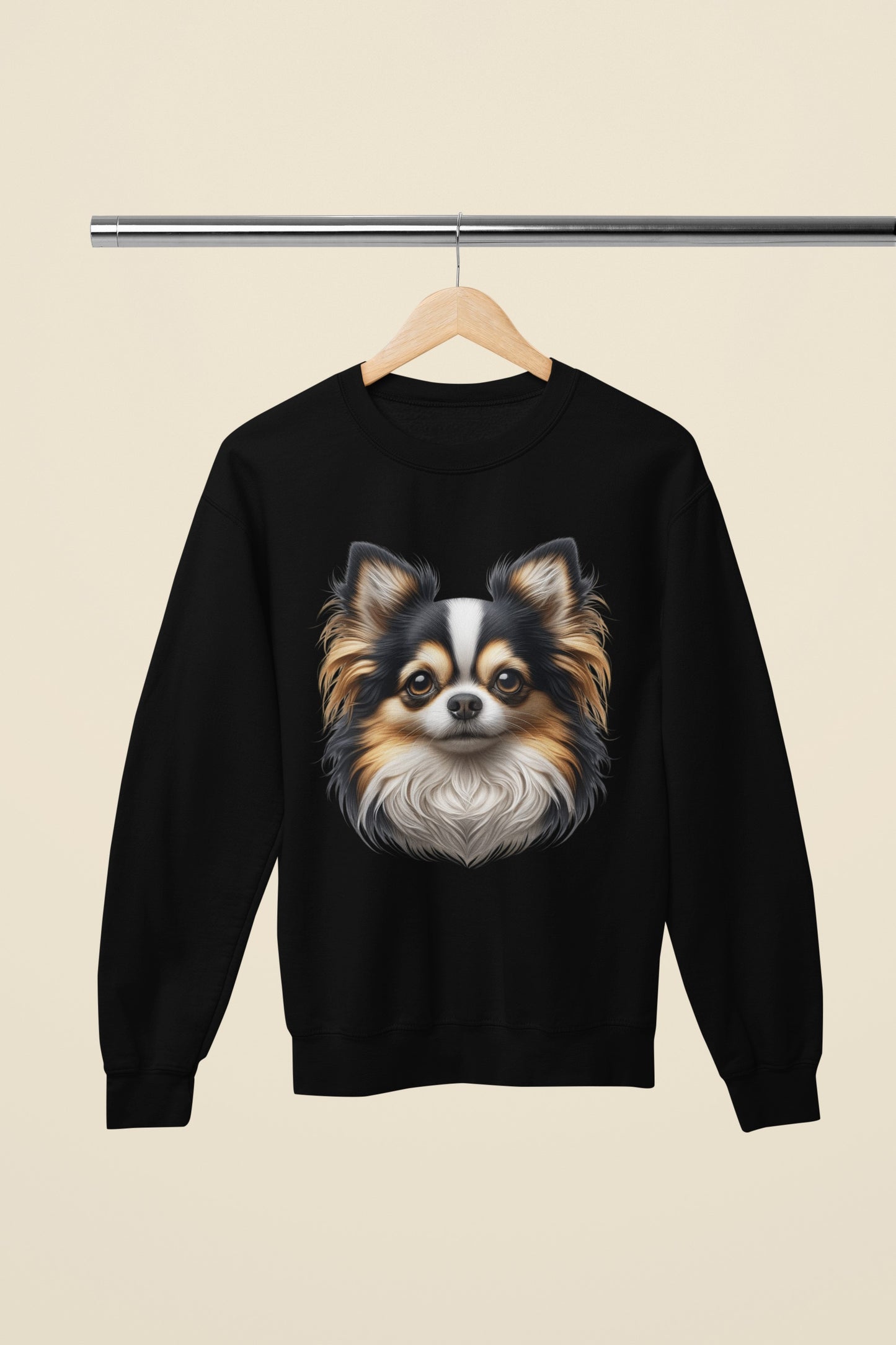 Chihuahua Tricolor Long Coat Realistic Design Crewneck Sweatshirt