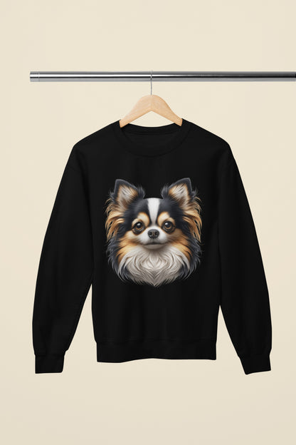Chihuahua Tricolor Long Coat Realistic Design Crewneck Sweatshirt