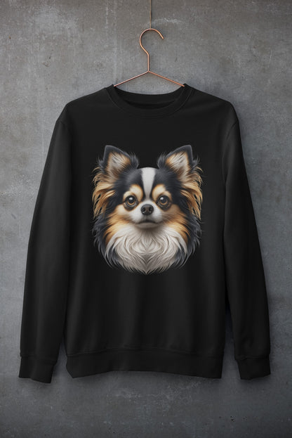 Chihuahua Tricolor Long Coat Realistic Design Crewneck Sweatshirt