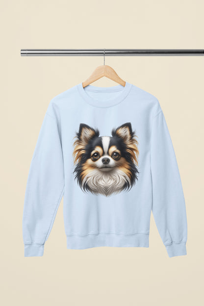 Chihuahua Tricolor Long Coat Realistic Design Crewneck Sweatshirt