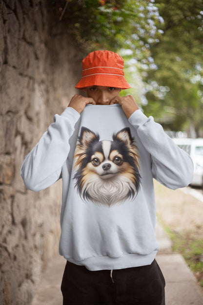 Chihuahua Tricolor Long Coat Realistic Design Crewneck Sweatshirt
