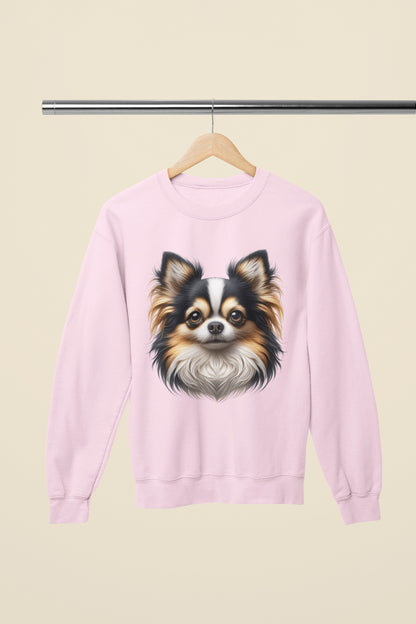 Chihuahua Tricolor Long Coat Realistic Design Crewneck Sweatshirt