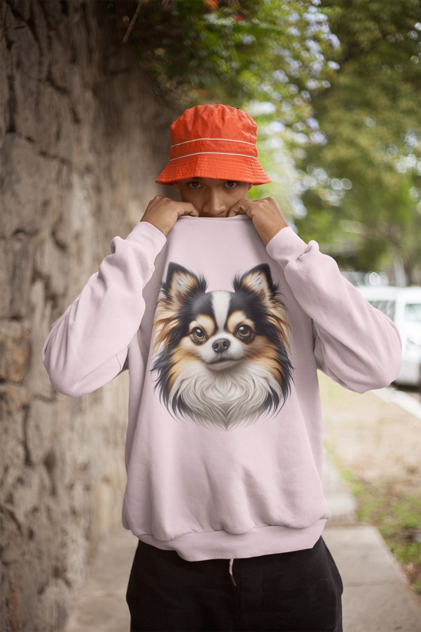 Chihuahua Tricolor Long Coat Realistic Design Crewneck Sweatshirt