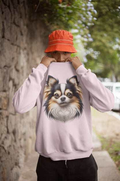 Chihuahua Tricolor Long Coat Realistic Design Crewneck Sweatshirt