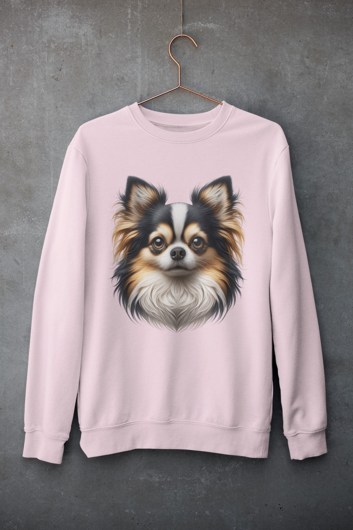 Chihuahua Tricolor Long Coat Realistic Design Crewneck Sweatshirt