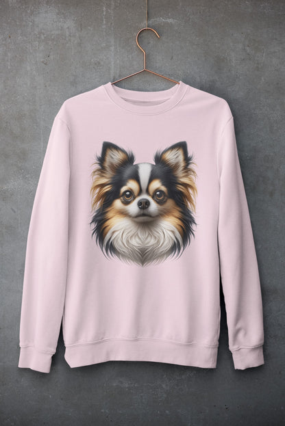 Chihuahua Tricolor Long Coat Realistic Design Crewneck Sweatshirt