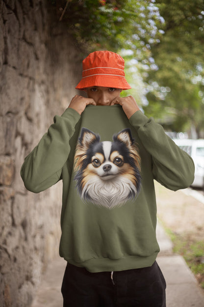 Chihuahua Tricolor Long Coat Realistic Design Crewneck Sweatshirt