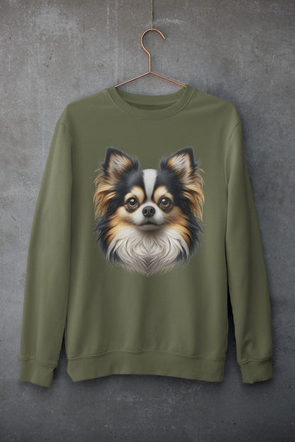 Chihuahua Tricolor Long Coat Realistic Design Crewneck Sweatshirt