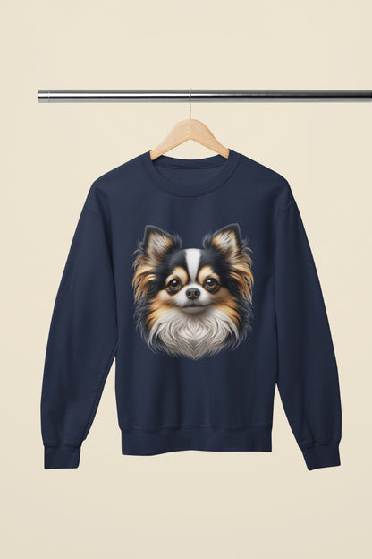 Chihuahua Tricolor Long Coat Realistic Design Crewneck Sweatshirt