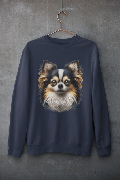 Chihuahua Tricolor Long Coat Realistic Design Crewneck Sweatshirt