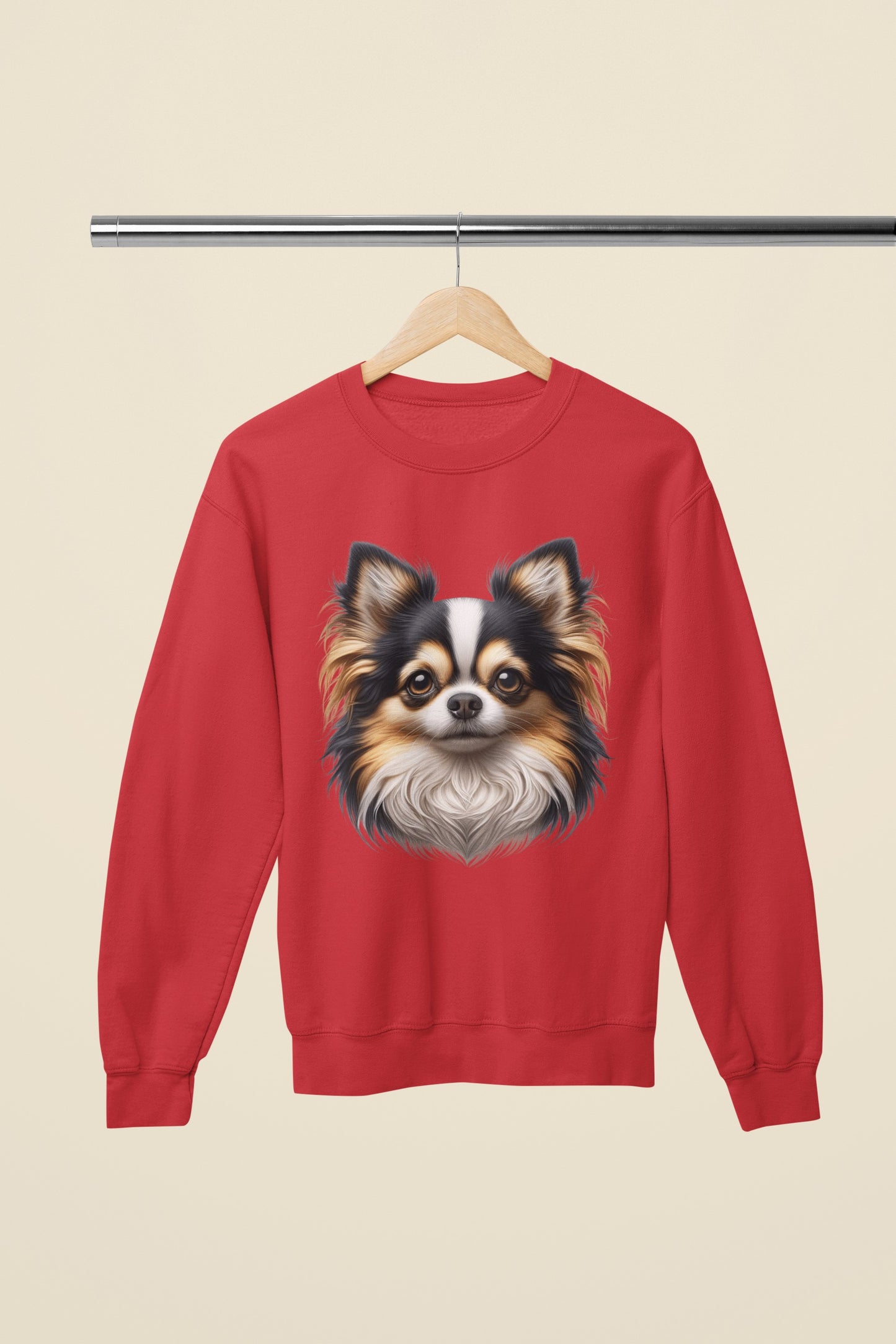 Chihuahua Tricolor Long Coat Realistic Design Crewneck Sweatshirt