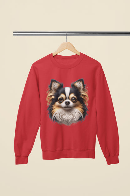 Chihuahua Tricolor Long Coat Realistic Design Crewneck Sweatshirt