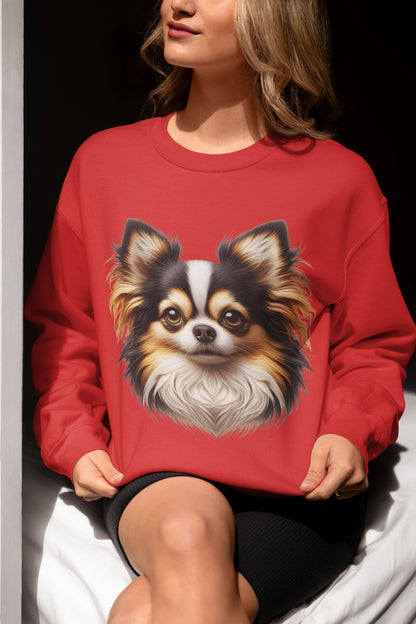 Chihuahua Tricolor Long Coat Realistic Design Crewneck Sweatshirt