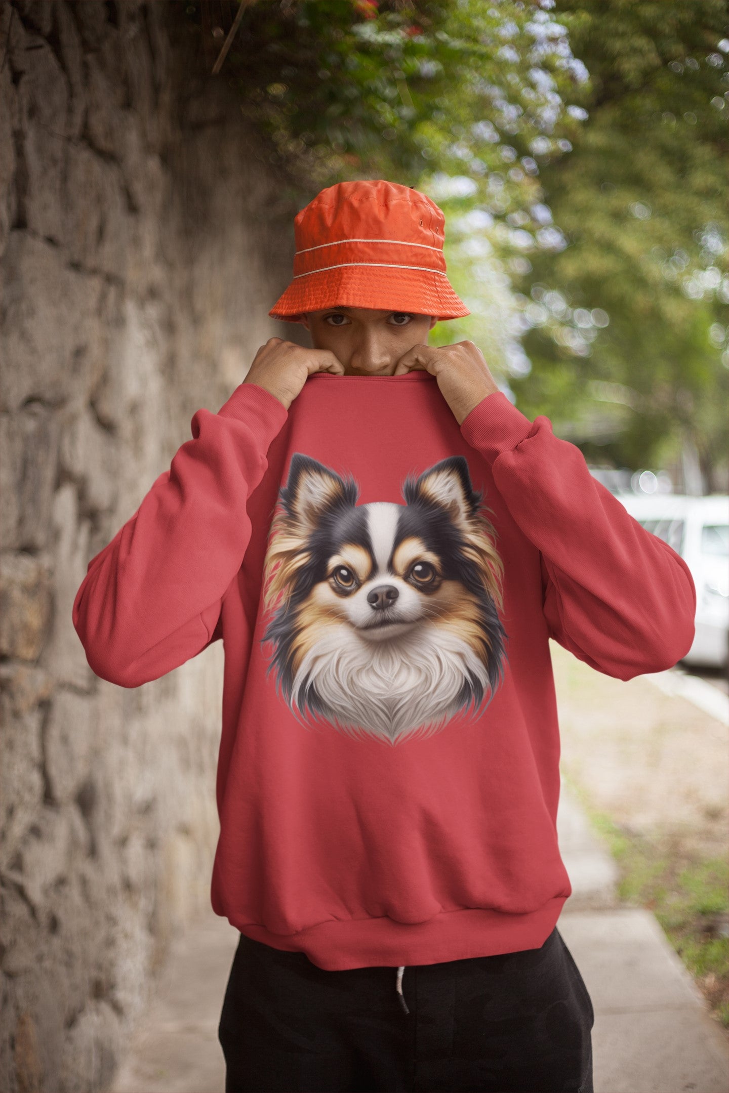Chihuahua Tricolor Long Coat Realistic Design Crewneck Sweatshirt
