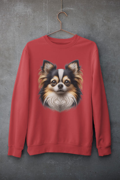 Chihuahua Tricolor Long Coat Realistic Design Crewneck Sweatshirt
