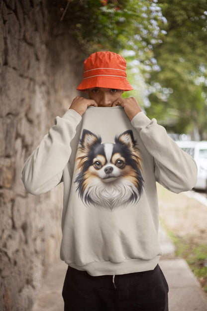 Chihuahua Tricolor Long Coat Realistic Design Crewneck Sweatshirt