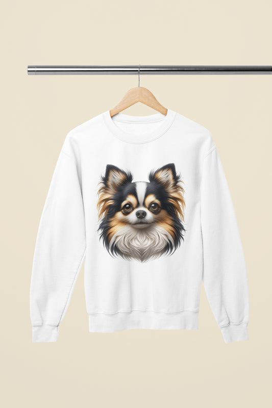 Chihuahua Tricolor Long Coat Realistic Design Crewneck Sweatshirt