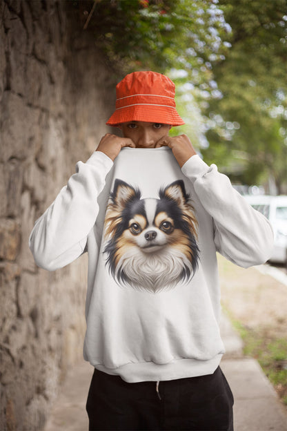 Chihuahua Tricolor Long Coat Realistic Design Crewneck Sweatshirt