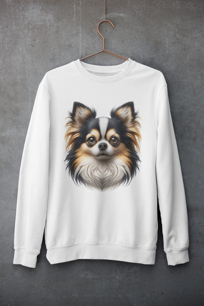 Chihuahua Tricolor Long Coat Realistic Design Crewneck Sweatshirt