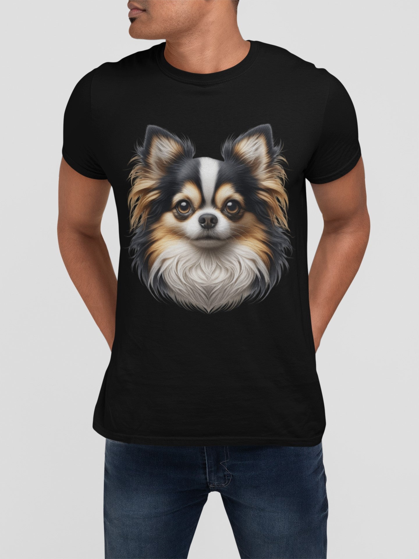 Chihuahua Tricolor Long Coat Realistic Graphic Tee