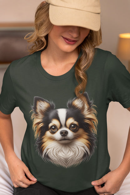 Chihuahua Tricolor Long Coat Realistic Graphic Tee
