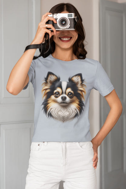 Chihuahua Tricolor Long Coat Realistic Graphic Tee