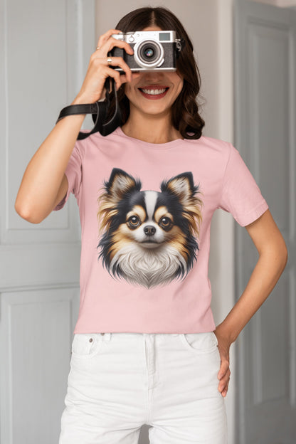 Chihuahua Tricolor Long Coat Realistic Graphic Tee