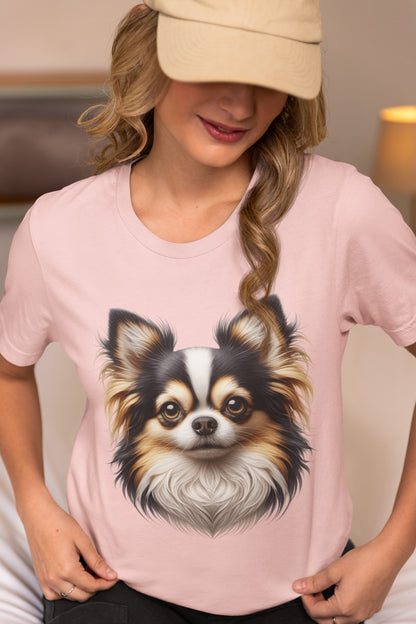 Chihuahua Tricolor Long Coat Realistic Graphic Tee