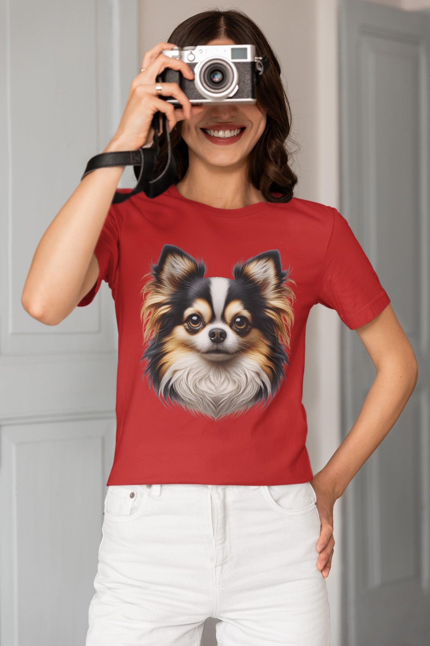 Chihuahua Tricolor Long Coat Realistic Graphic Tee