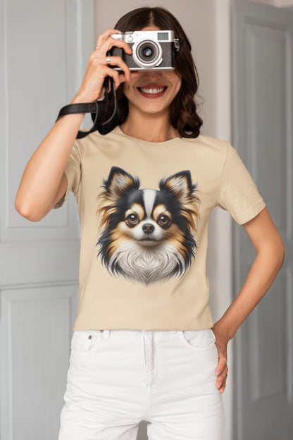 Chihuahua Tricolor Long Coat Realistic Graphic Tee