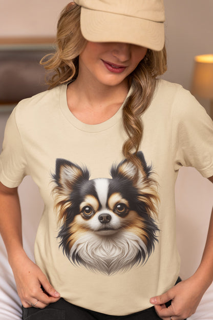 Chihuahua Tricolor Long Coat Realistic Graphic Tee