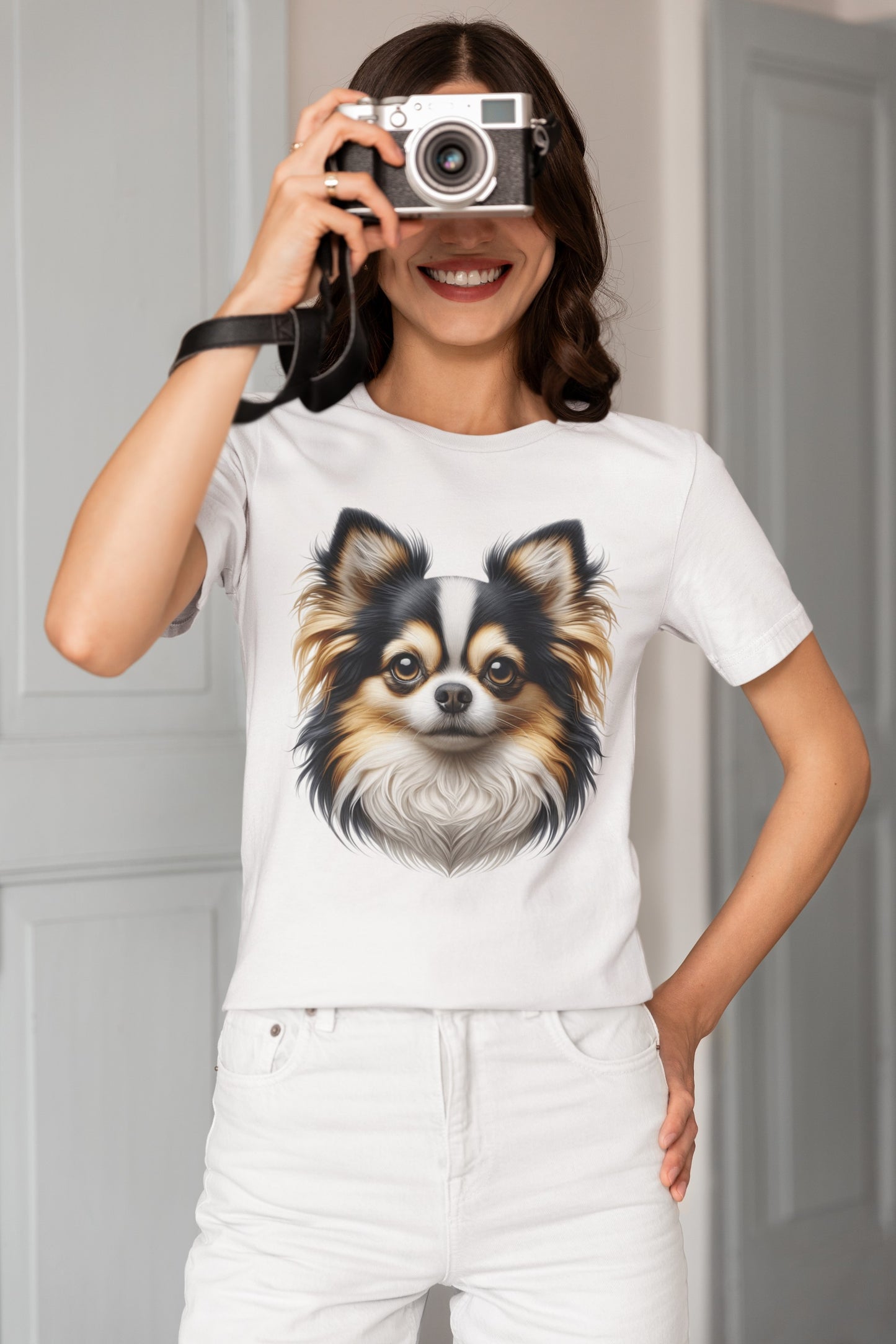 Chihuahua Tricolor Long Coat Realistic Graphic Tee