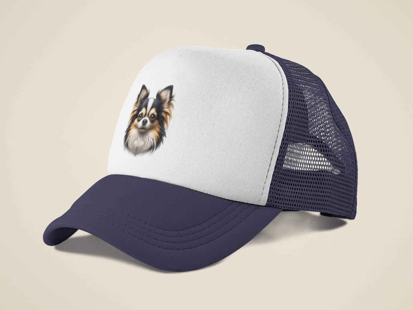 Chihuahua Tricolor Long Coat Realistic Portrait Trucker Caps