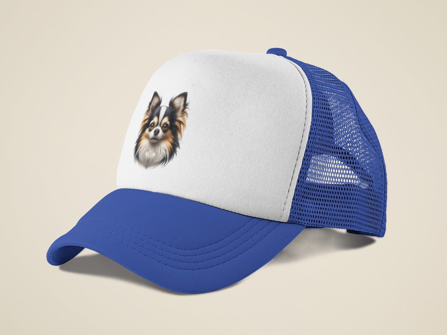 Chihuahua Tricolor Long Coat Realistic Portrait Trucker Caps