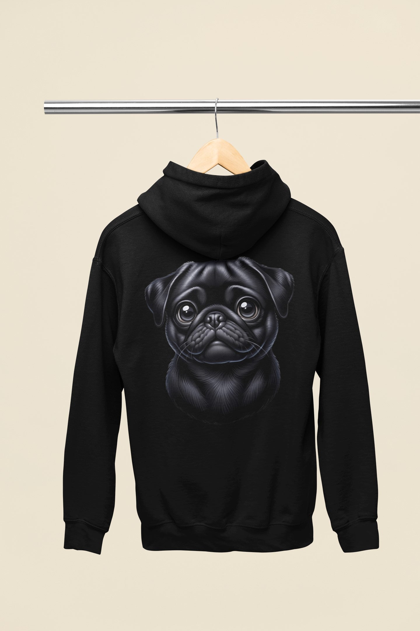 Pug Black Cartoon Back Print Hoodie