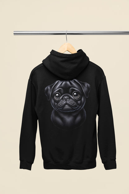 Pug Black Cartoon Back Print Hoodie