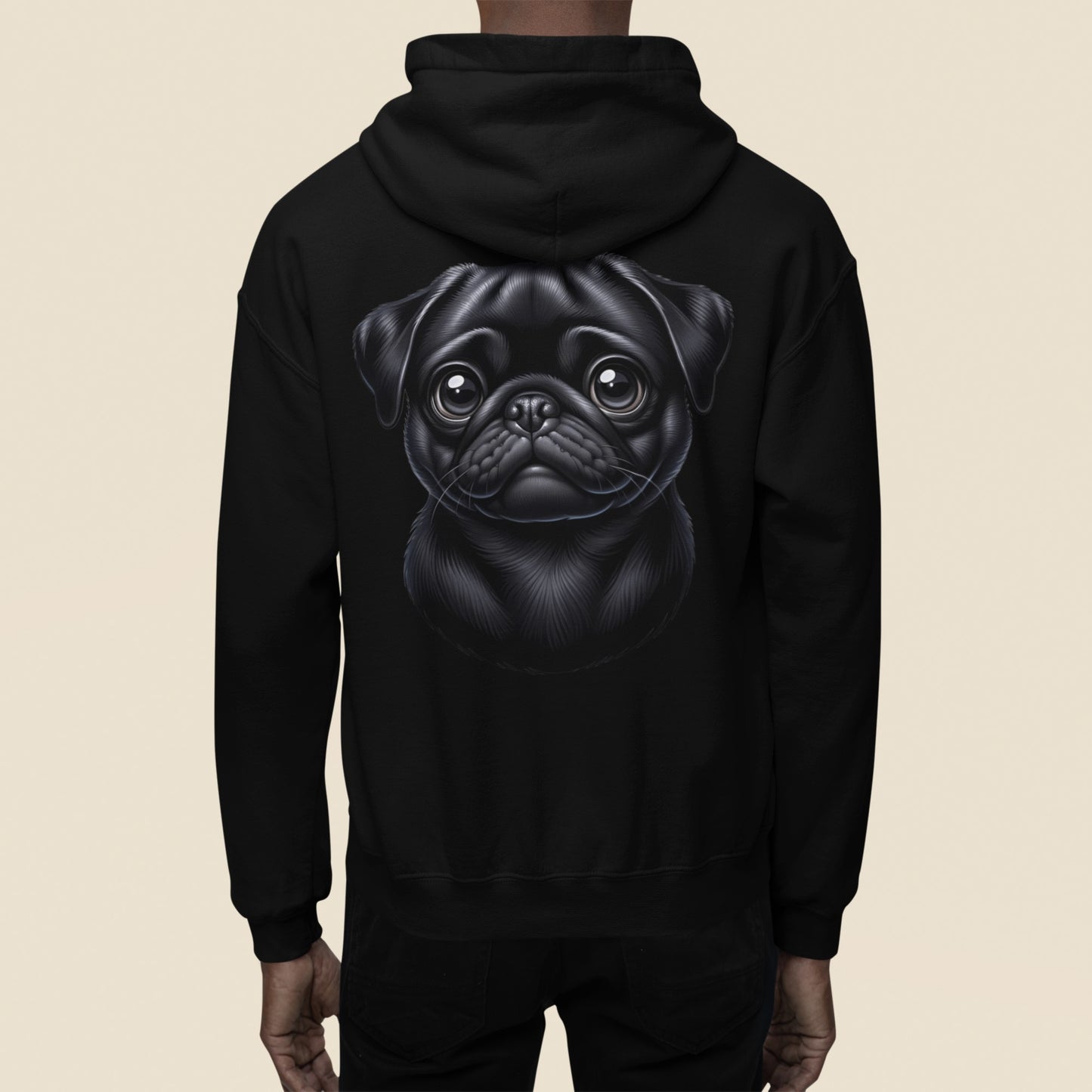 Pug Black Cartoon Back Print Hoodie