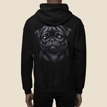 Pug Black Cartoon Back Print Hoodie