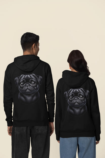 Pug Black Cartoon Back Print Hoodie