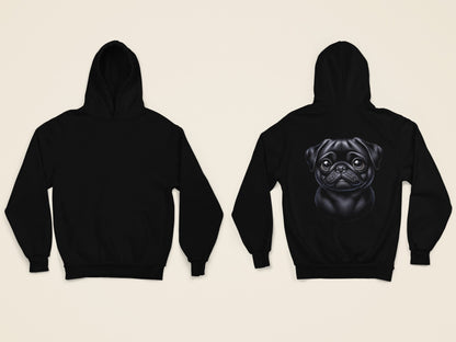 Pug Black Cartoon Back Print Hoodie