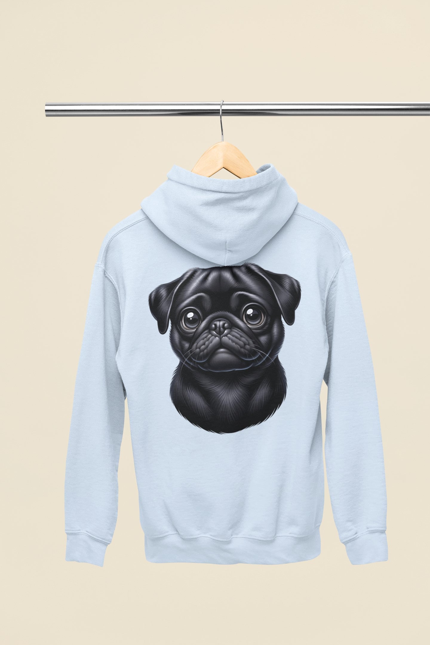 Pug Black Cartoon Back Print Hoodie