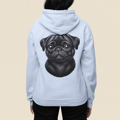 Pug Black Cartoon Back Print Hoodie