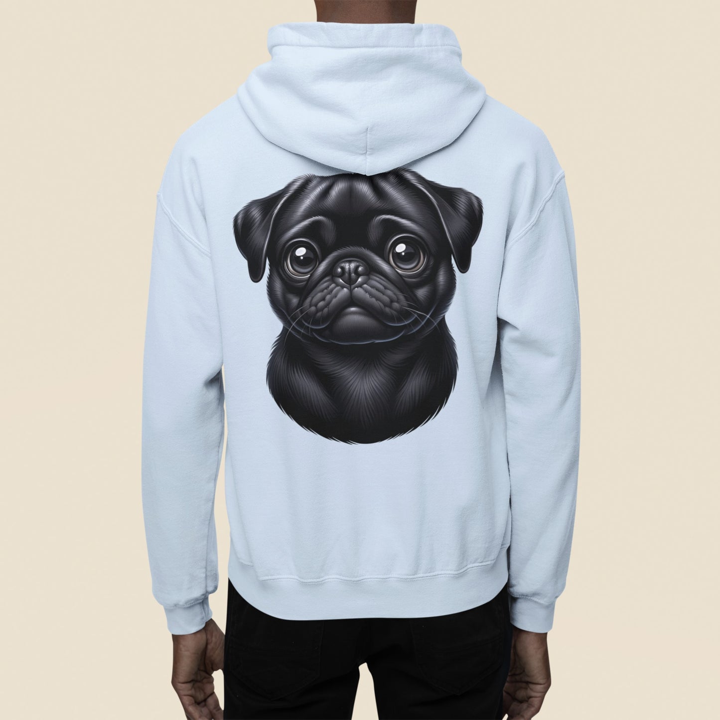 Pug Black Cartoon Back Print Hoodie