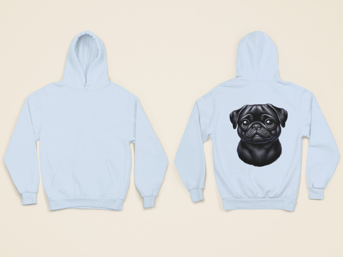 Pug Black Cartoon Back Print Hoodie