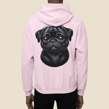 Pug Black Cartoon Back Print Hoodie