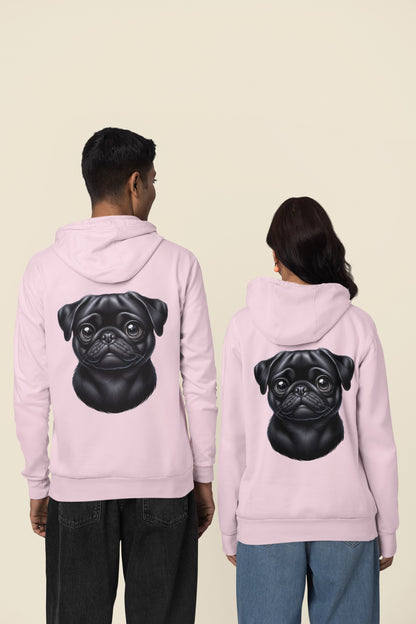 Pug Black Cartoon Back Print Hoodie