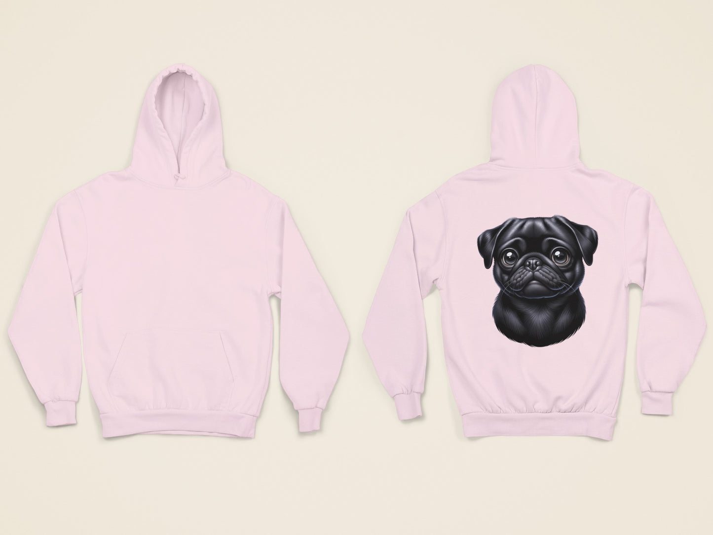 Pug Black Cartoon Back Print Hoodie