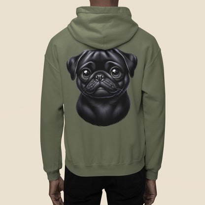 Pug Black Cartoon Back Print Hoodie