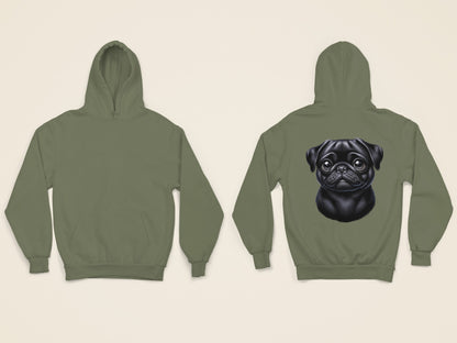 Pug Black Cartoon Back Print Hoodie